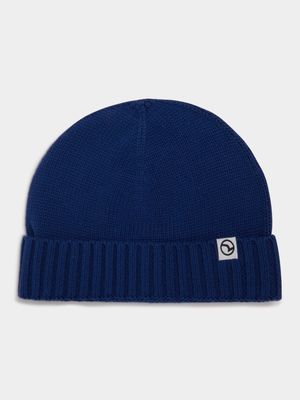 RJ Blue Cotton Turn Up Fine Rib Beanie