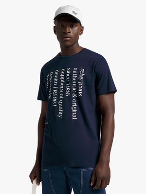 Men's Relay Jeans Slim Fit Vertical Paragraph Graphic Navy T-Shirt