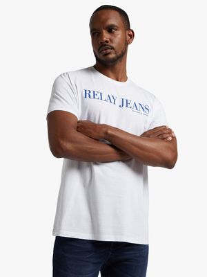 Men's Relay Jeans Slim Fit Blue Slogan White T-Shirt