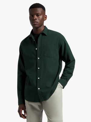 Men's Markham Plain Linen Blend Forest Green Shirt