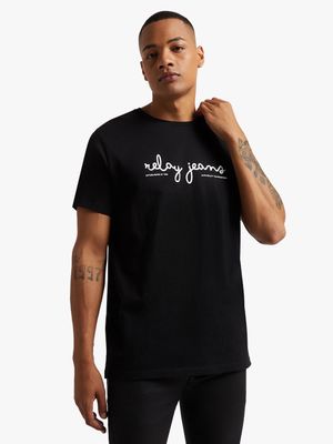 Men's Relay Jeans Slim Fit Cursive Script Black T-Shirt