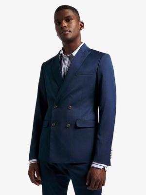 Men's Markham Skinny Double Breasted Plain Navy Birdseye Suit Jacket