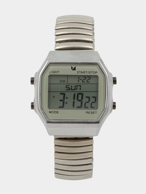 Men's Markham Retro Square Digital Expansion Silver Watch