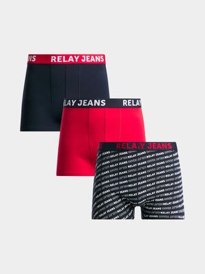 Men's Relay Jeans 3pk Printed Aop Red/Navy Boxers