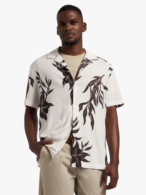 Men's Markham Printed Crinkle Foliage Ecru Shirt