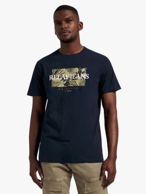 Men's Relay Jeans Slim Fit Palm Block Navy Graphic T-Shirt