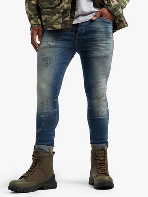 Men's Relay Jeans Super Skinny Blue Tint Destroy Jean