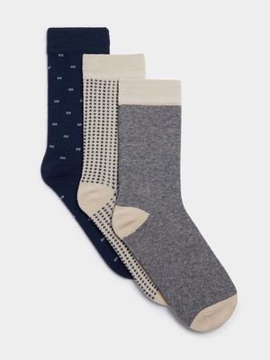 Men's Markham 3pk Design Navy/Stone Socks