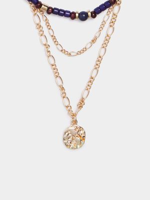 Men's Markham Bead and Chain Pendant Gold Necklace Set