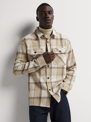 Men's Markham Textured Twill Check Natural Overshirt