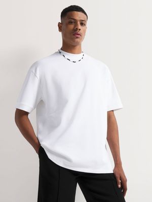 Men's Markham Fleece Rib Sleeve White T-Shirt