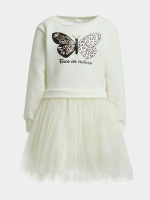 Jet Younger Girls Cream Mesh Combo Dress