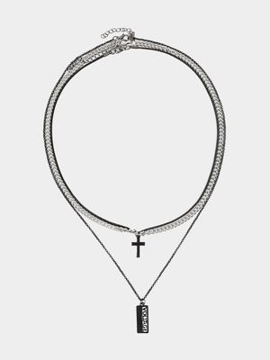 Men's Markham Voltage Cross Pendant Black Necklace Pack