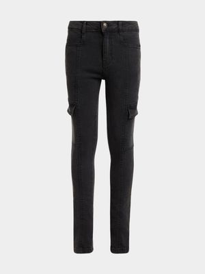 Jet Younger Girls Black Cargo Pants