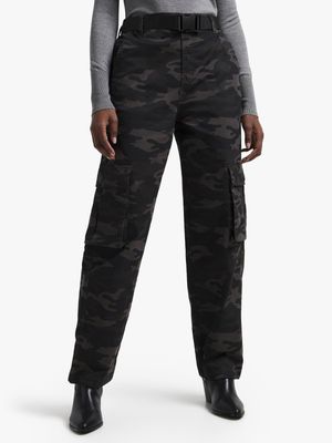 Jet Women's Black Camo Belted Utility Cargo Pants