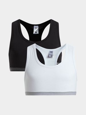 Jet Older Girls Black/White 2 Pack Sporty Racerback  Bra