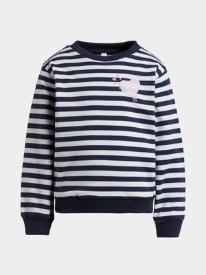 Older Girl's Navy & White Striped Sweat Top