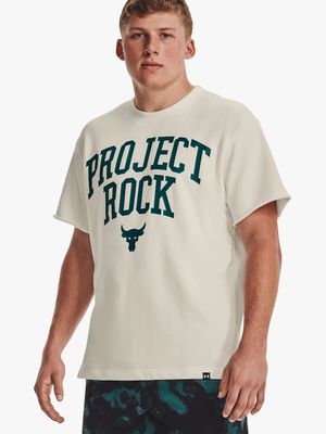 Mens Under Armour Project Rock Heavyweight Terry Cream Tee