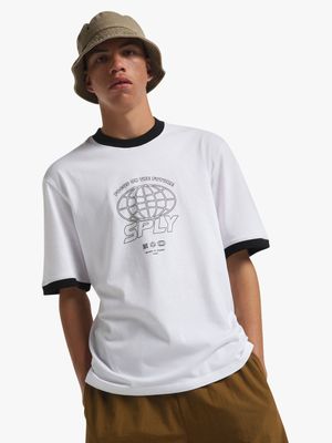 Men's White Sply Ringer Graphic Top