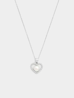 Sterling Silver Pearl Heart Women's Necklace