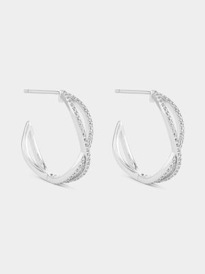 Sterling Women's Cubic Zirconia Hoop Silver Earrings