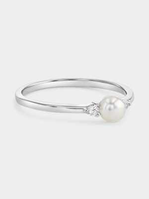 Sterling Silver Ladies Pearl Skinny Ring