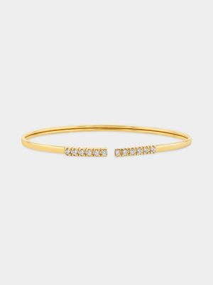 Yellow Gold & Sterling Silver Cubic Zirconia Cuff Bangle