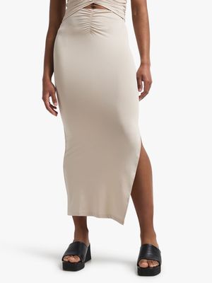 Women's Stone Co-Ord Slinky Maxi Skirt