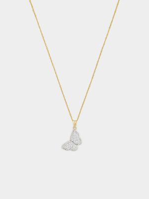 Yellow Gold Cubic Zirconia Butterfly Pendant on Chain