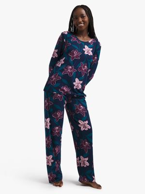 Jet Women's Navy Floral Pyjama Set