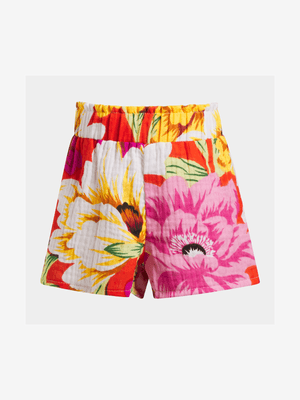 Younger Girl's Pink Floral Print Shorts