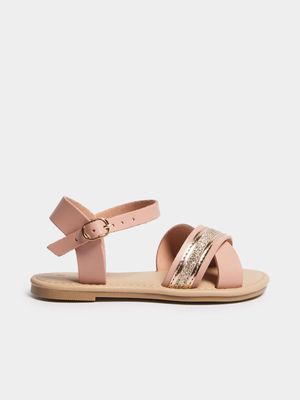 Younger Girl's Pink Crossover Sandals