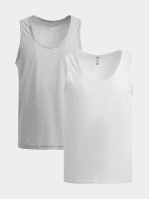 Men's White & Grey 2-Pack Vests