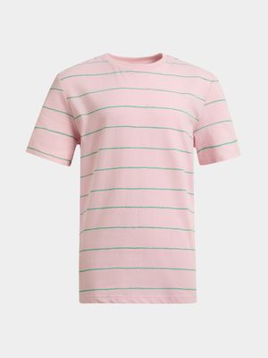 Younger Boy's Pink & Aqua Striped T-Shirt