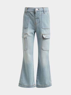 Jet Younger Girls Bleached Cargo Denim Pants