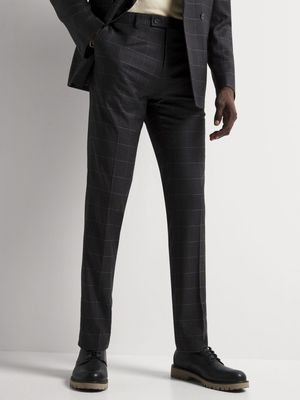 Men's Markham Slim Windowpane Check Grey Suit Trouser
