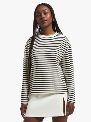 Women's Black & Ecru Stripe Boxy Top