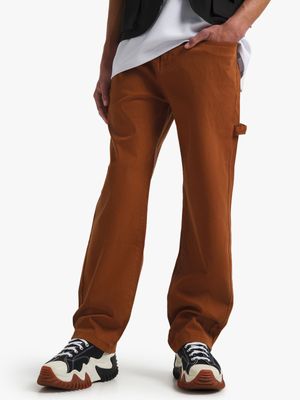Men's Brown Textured Carpenter Pants