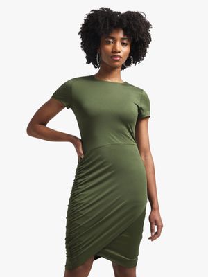 Women's Green Ruching Mini Dress