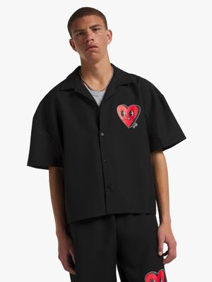 Men's Black Co-Ord Comic Heart Baggy Shirt