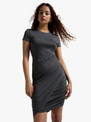 Women's Grey Ruching Mini Dress