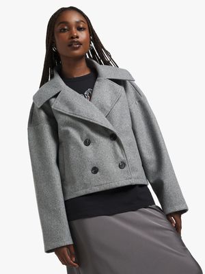 Women's Grey A-Line Melton Jacket