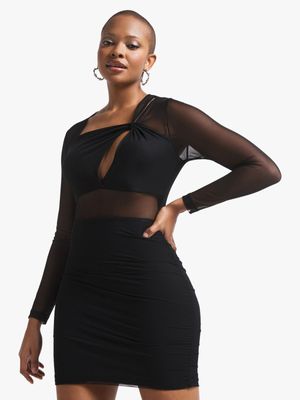 Women's Black Knit Cutout Mini Dress