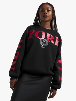 Women's Black Fleece Oversized Graphic Top