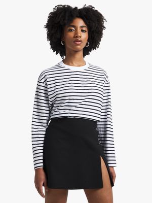 Women's Black Melton Mini Skirt With Slit