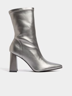 Women's Grey PU Block Heel Boot