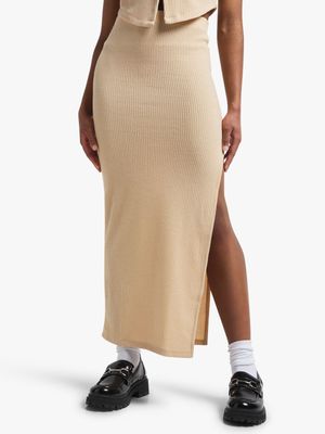 Women's Natural Co-Ord Maxi Skirt With Slit