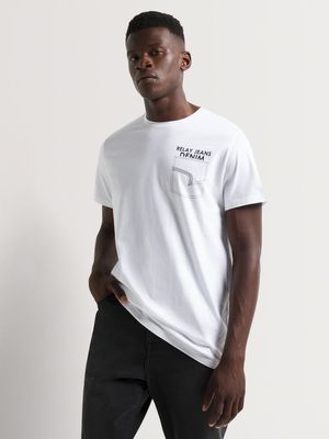 Men's Relay Jean Slim Fit Printed Pocket White Graphic T-Shirt