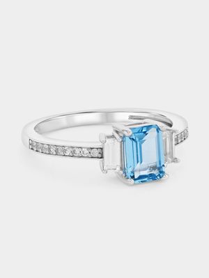925 Silver Light Blue Spinel Trilogy Ring