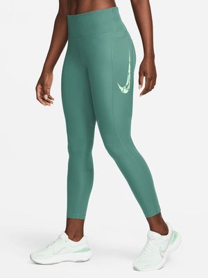 Womens Nike Fast Mid-Rise Green 7/8 Running Leggings with Pockets